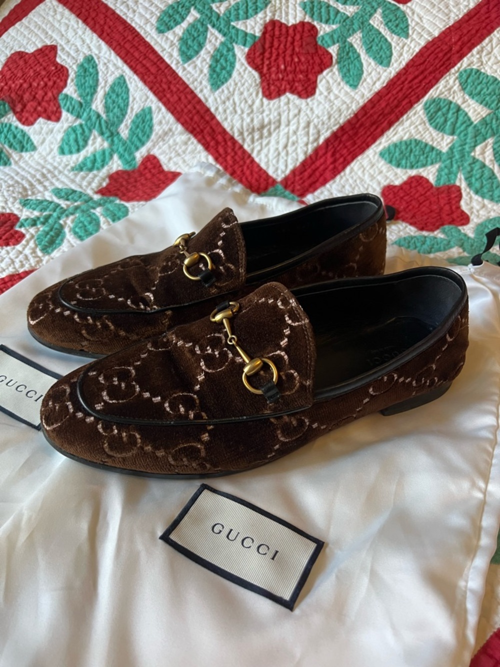 Gucci Jordaan Velvet Monogram Slip-On Horse-bit Loafers 38.5/8 - Picture 4 of 9